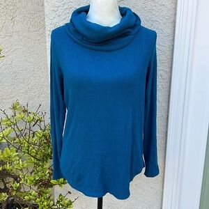 💚LOFT Green Teal Cowl Neck Turtleneck Tunic Sweater Size S